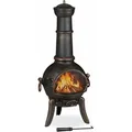 Produktbild: Relaxdays Terrassenofen, mit Funkenschutz, Schürhaken, Feuerrost, Zugluftklappe, Gartenkamin Gusseisen, Stahl, bronze - Dunkelbraun
