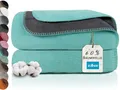 Produktbild: ZOLLNER Kuscheldecke zweifarbig in 150x200 cm - kuschelige Sofadecke in türkis - waschbar bis 40°C - langlebiges Mischgewebe - Hotelwäschequalität - Oeko Tex® Zertifiziert