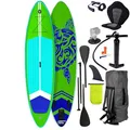Produktbild: BRAST® SUP Board Turtle | Aufblasbares Stand up Paddle Set | 320x81x15cm | 4 Designs | 5 Jahre Garantie | inkl. Sonderzubehör | 2in1 Paddel Kajak-Sitz Action-Cam-Halterung Fußschlaufe | Grün