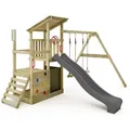 Produktbild: Spielturm Klettergerüst FruityForest mit Schaukel & Rutsche, Kletterturm mit Sandkasten, Leiter & Spiel-Zubehör – Anthrazit - Fatmoose