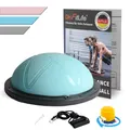 Produktbild: DH FitLife Balance Ball, Yoga Gleichgewichtstrainer Φ60*22cm bis 200 KG belastbar, halber Gymnastikball Fitness Balance Board, Balance-Board mit Pumpe und 2 Fitnessbändern, Blau