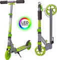 Produktbild: Apollo Scooter LED - Skyracer Led | City Scooter mit Federung| City Roller für Kinder klappbar | Tretroller Kinder ab 5 Jahre | sportlicher Cityroller | Verstellbar, perfekt als Scooter Erwachsene - grün/grau