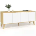 Produktbild: IDMarket - Skandinavisches Lowboard 140 cm Finn Holz in Buchenoptik 4 weiße Türen
