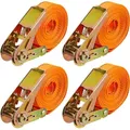Produktbild: Relaxdays - Spanngurte mit Ratsche, 4er Set, 6 m, 500 kg, Ladungssicherung Auto, Anhänger, reißfeste Zurrgurte, orange