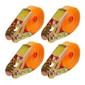 Produktbild: Relaxdays Spanngurte mit Ratsche, 4er Set, 6 m, 500 kg, Ladungssicherung Auto, Anhänger, reißfeste Zurrgurte, orange