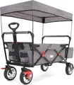 Produktbild: FUXTEC Bollerwagen Grau FX-CT500 - mit Sonnendach | bis 75Kg | Klappbar | Feststellremse | inkl. Hecktasche| gummi Profil Räder | 128cm x60cm x102cm Grau