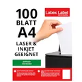 Produktbild: Labex Label A4 Klebeetiketten zum Bedrucken – 100 Blatt Selbstklebende Etiketten A4 – Etikettenpapier für Drucker – Aufkleber zum Bedrucken