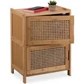 Produktbild: Relaxdays Beistellschrank Bambus Rattan MDF Natur mit 2 Türen 56 cm x 42 cm x 30 cm 5,7 kg