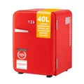 Produktbild: TZS First Austria - Retro Mini Kühlschrank 40L lautlos - Kleiner Minikühlschrank im Vintage-Design mit Innenbeleuchtung & 2 Türfächern - Minibar für Camping, Büro, Schlafzimmer & Hotel - rot