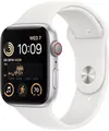 Produktbild: Apple Watch SE (2022) 44mm Silber Aluminiumgehäuse Weiß Sportarmband gesperrt