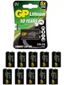 Produktbild: 10x1er Blister-GP Batterie Lithium 9V Block E-Block CR-V9 /CRV9 für Rauchmelder