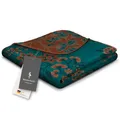Produktbild: biederlack® weiche Kuscheldecke Oriental Flowers aus Baumwolle und Polyacryl I Made in Germany I Öko-Tex I Wohndecke mit orientalischem Dessin I Tagesdecke 150x200 cm I Sofadecke in Petrol-Orange