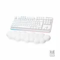 Produktbild: Logitech G715 Gaming-Tastatur, mechanisch, kabellos, mit RGB-Beleuchtung, Lightspeed, Linear-Switches (GX rot) und Handgelenkstütze für Tastatur, kompatibel mit PC und Mac, Französisch AZERTY – Weiß