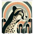 Produktbild: Abakuhaus Duschvorhang Moderner Digitaldruck mit 12 Haken auf Stoff Wasser Resistent Breite 175 cm, Höhe 200 cm, Gepard Mid-Century Modern Minimal grau 175 cm x 200 cm