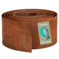 Produktbild: UNUS Rasenkante aus Cortenstahl 10 m x 14 cm Flexible Beetumrandung wetterfestes Metall Beeteinfassung für Garten, Beet, Rasen und Wege inkl. Handschuhe