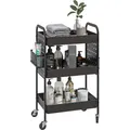 Produktbild: Rollwagen, Servierwagen mit 3 Etagen, 2 Hängekörbe, Aufbewahrungswagen mit Griff, Küchenwagen, Beistellwagen für Küche, Wohnzimmer, Stahl, Schwarz