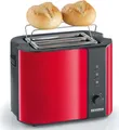 Produktbild: SEVERIN Toaster AT 2217 | 2-Scheiben-Toaster Edelstahl | 800 W | Brötchenaufsatz | Auftaufunktion | rot-schwarz