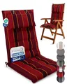 Produktbild: Beautissu Premium Hochlehner Auflage mit Kopfpolster 120x50cm Sun-HL – 8cm Dickes Polster Gartenstuhlauflage rutschfest Befestigungsbänder UV-Lichtechtheit 5 – Robuster Stoff Rot Gestreift