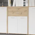 Produktbild: Forte KEFLAVIK Schrank 80 90, moderner Büroschrank mit 2 Türen und Schublade, Holzwerkstoff, Artisan Eiche Holzdekor | Weiß, 84,5 cm breit x 115,1 cm hoch x 41,5 cm tief