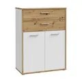 Produktbild: Büroschrank Aktenschrank 2 Türen 2 Schubladen Artisan Eiche Dekor Weiß 85x115 cm
