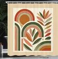 Produktbild: ABAKUHAUS Monstera Duschvorhang, Abstrakte Kunst Riesiges Blatt auf Marmorhintergrunddruck Mid Century Boho, Stoffliches Gewebe mit Haken, 175 x 200 cm, Dunkles Rost Beige Grün