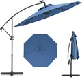Produktbild: COSTWAY Sonnenschirm 300cm, Ampelschirm mit 32 Solar-LEDs & Kurbel, Neigungswinkel verstellbar, Gartenschirm Marktschirm Terrassenschirm Blau