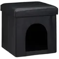 Produktbild: Relaxdays Hundebox Sitzhocker, HBT:38x38x38cm, stabiler Sitzcube mit Tierhöhle für Hunde/Katzen, Kunstleder, schwarz