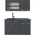 Produktbild: Vicco R-Line Mini-Küche Schwarz Beton/Anthrazit 140 cm ohne Arbeitsplatte ohne E-Geräte