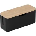 Produktbild: Relaxdays Kabelbox Bambus Natur Schwarz Magnetverschluss 14,5 cm x 34 cm x 11 cm