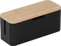 Produktbild: Relaxdays Kabelbox für Steckdosenleiste, Bambus, Deckel, 14,5x34x13,5 cm, Kabel verstecken, Steckdosenbox, natur/schwarz
