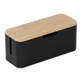Produktbild: Relaxdays Kabelbox für Steckdosenleiste, Bambus, Deckel HBT 14,5x34x11cm, Kabel verstecken, Steckdosenbox, Natur/schwarz