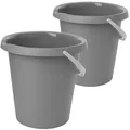 Produktbild: Eimer mit Ausguss 12 Liter 2er Set Putzeimer Haushaltseimer Hellgrau Kunststoff Tragegriff Robust Made in EU