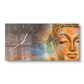 Produktbild: DEQORI Glasuhr | vertikal 60x30 cm | Motiv Meditierender Buddha | große XXL Design Uhr aus Glas | leise Wanduhr für Wohnzimmer & Küche | moderne Hingucker Uhr für die Wand