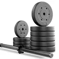 Produktbild: TREX SPORT Langhantel Set | Hantelset 46kg mit Langhantelstange 150cm, Kunststoff Hantelscheiben, Sternverschlüsse, langlebig | Home Gym Krafttraining