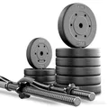 Produktbild: TREX SPORT Langhantel Set 46kg | Hantelset mit Langhantelstange 150cm, Kunststoff Hantelscheiben, Sternverschlüsse, langlebig | Home Gym Krafttraining