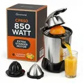 Produktbild: Sommertal Zitruspresse CP850 elektrische Saftpresse inkl. 2 Presskegel, manuelle Handpresse, Orangenpresse Zitronenpresse aus Edelstahl, Juicer Ent...