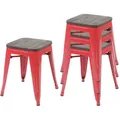 Produktbild: Mendler 4er-Set Hocker HWC-A73 inkl. Holz-Sitzfläche, Metallhocker Sitzhocker, Metall Industriedesign stapelbar ~ rot