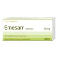 Produktbild: Emesan Tabletten 50mg 50 Stück von Aristo Pharma – zur Vorbeugung und symptomatischen Behandlung von Übelkeit und Erbrechen, insbesondere bei Reisekrankheit - für Erwachsene & Kinder ab 6 Jahren
