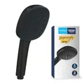Produktbild: GROHE Vitalio 110, Duschkopf wassersparend, 8l pro Min (Handbrause 2 Strahlarten, per Drehregler verstellbar, Universalanschluss, Silikonring schützt Duschbrause bei Stürzen), rund, schwarz, 263972431