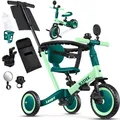 Produktbild: KIDIZ® 6in1 Laufrad Dreirad | Laufräder Lauffahrrad Kinderdreirad ab 1 Jahr bis 5 Jahre | Lauflernhilfe belastbar bis 25Kg | inkl. Lenkstange Sicherheitsbügel Sicherheitsgurt Klingel & Spiegel Grün