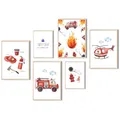 Produktbild: MeinBaby123® Bilder Kinderzimmer | DIN A4 & DIN A5 6er Poster Set Feuerwehr | Feuerwehrauto, Feuerwehrmann | Deko Kinderzimmer Junge | Babyzimmer Deko | Wandposter Premium (Feuerwehr V6)