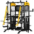 Produktbild: HMS Kraftstation Multipresse Kabelzugstation Fitnessstation, 40 Gewichtsblöcke (Spar-Set, 1-tlg., 263 x 250 x 221 cm stabil), 2 x 100 kg Steckgewichte, Multipresse, Seilzug gelb|schwarz