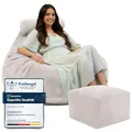 Produktbild: DreamRoots Sitzsack Erwachsene Cord oder Kinder - Bean Bag Sofa - Sitzsack Cord mit Hocker und Bezug - Sitzsäcke mit Füllung 90x90x100 cm White Dove