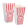 Produktbild: Novelty Place 16 Stück klassische Popcorn-Boxen aus Kunststoff mit rot-weißen Streifen für Filmabend – 19,8 cm hoch x 9,7 cm quadratisch