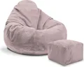 Produktbild: Dreamroots Bean Bag 90x90x100cm Sitzsack mit Lehne und Hocker und Bezug Sitzkissen Boden Chill Sack Bubibag Sitzsack Sitzsack mit Füllung, Silver Pink
