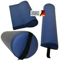 Produktbild: Promafit Massagezubehör Set 3 bestehend aus 1x Vollrolle Knierolle mit Griff 1x Lagerungsrolle Halbrolle und 1x Nackenkissen Kopfstütze für die Massageliege wasserabweisend (Taubenblau)
