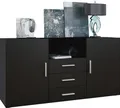 Produktbild: Vladon Sideboard Skadu, Kommode mit 2 Türen, 3 Schubladen und 1 offenem Fach, Schwarz matt/Schwarz matt (138,5 x 71,5 x 35 cm)