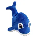 Produktbild: BEMIRO Delfin Kuscheltier – 32 cm lang, gestickte Augen, mit Schlaufe, kuschelig weich (Dunkelblau)