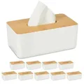 Produktbild: relaxdays Papiertuchbox 10 x Tücherbox mit Bambus-Deckel braun|weiß