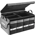 Produktbild: Oasser Kofferraumtasche Kofferraum Organizer mit Deckel Autobox Auto Box Tasche Wasserdicht Rutschfest Faltbar mit Griffe Reflexstreifen Grau